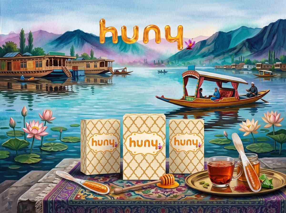 Pure Kashmiri honey pouring process into an aesthetic spoon