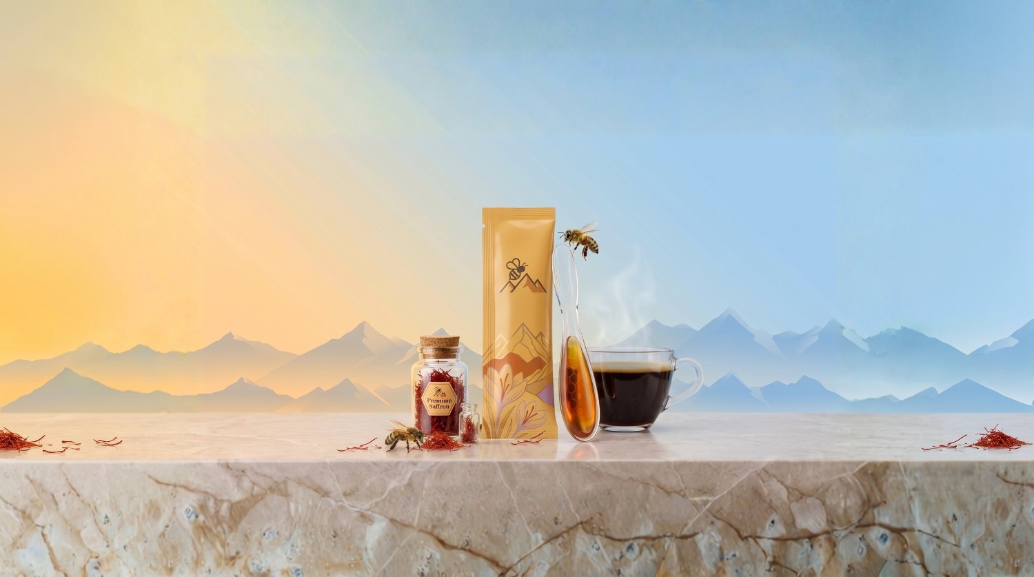 Golden pure honey dripping into a spoon - Honey in Spoon Hero Image