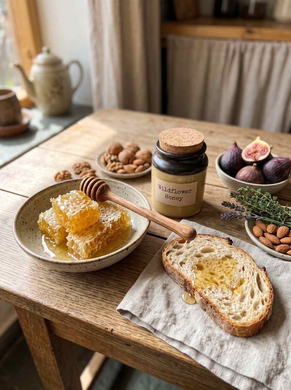 Hot cup of tea sweetened with natural honey