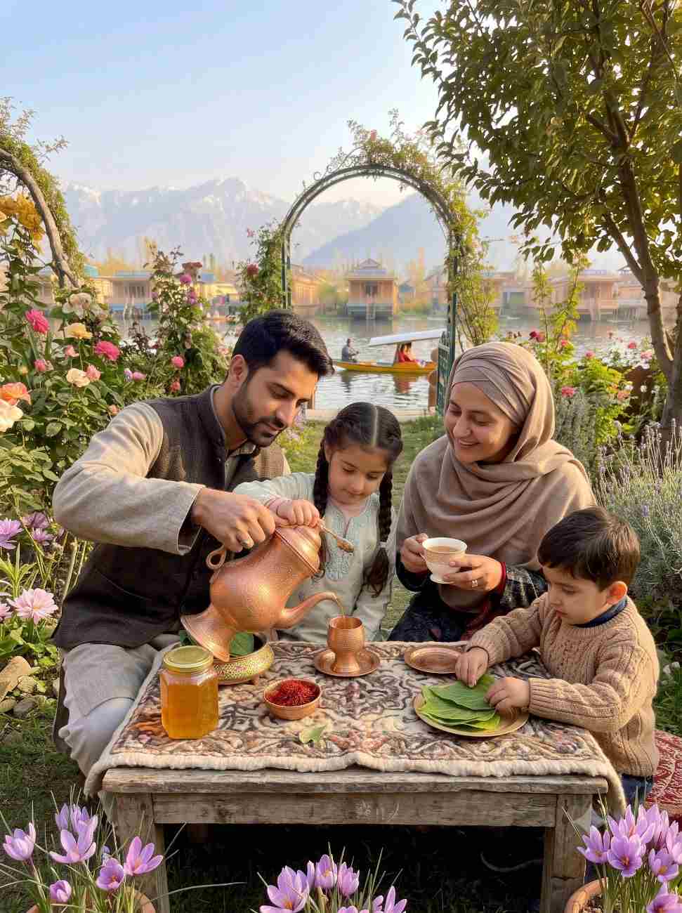 Authentic Kashmiri Kehwa beverage preparation